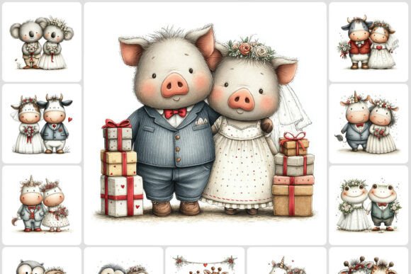 Charming Wedding Animal Couples Clipart for Creative Projects