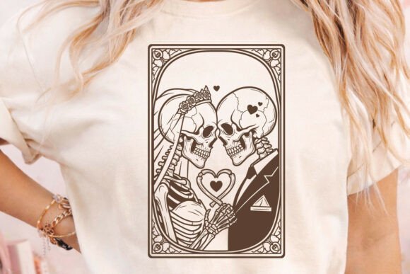 Dark Romance on Display: The Wedding Skeleton Couple Tarot Card PNG