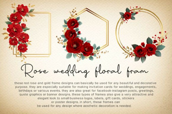 Elegant Red Rose Wedding Floral Frames for Digital & Print Design