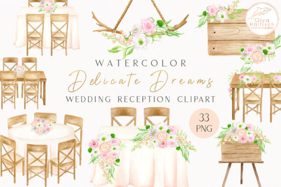 Elegant Watercolor Wedding Reception Clipart for Creative Projects