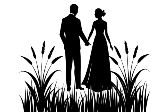 Enchanting Silhouette of a Wedding Couple Holding Hands