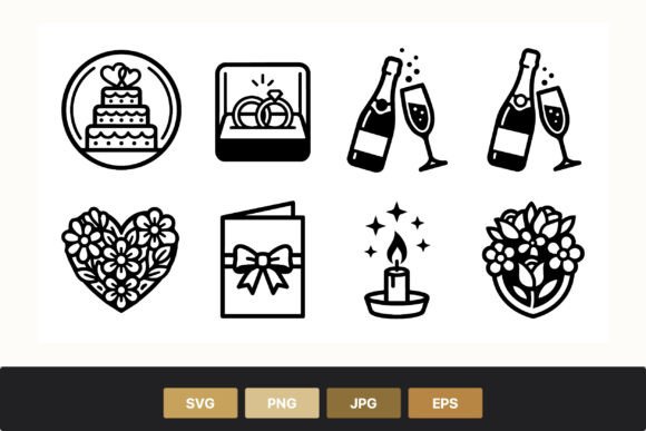 Monochrome Magic: A Wedding Icons Vector Set for Modern Design