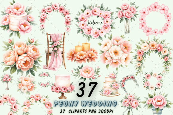 Romantic Peony Wedding Clipart Bundle: Your Ultimate Design Resource