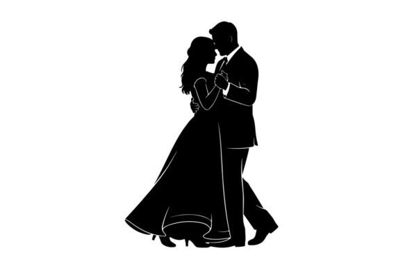 Romantic Wedding Couple Embrace Vector I: A Designer's Silhouette Asset